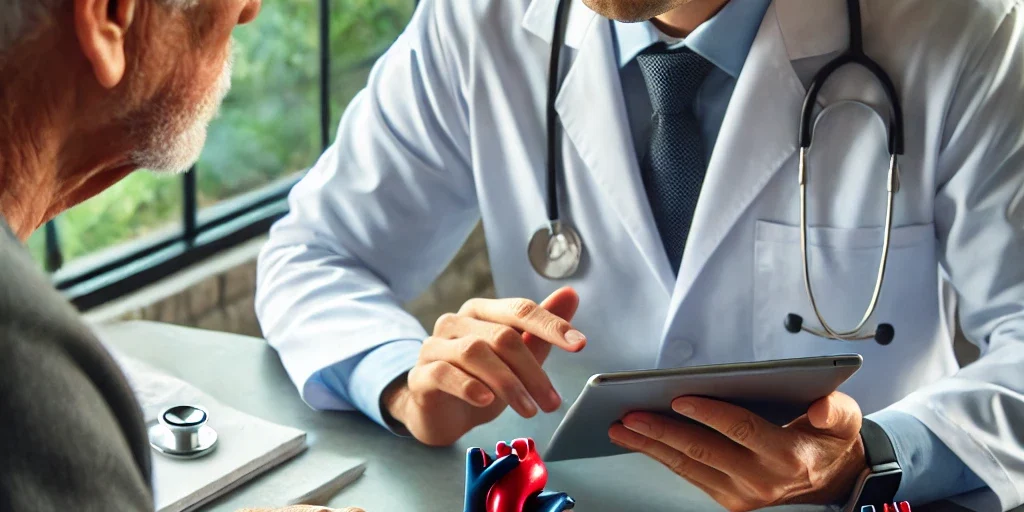 insuficiencia cardiaca en ancianos Doctor y paciente anciano discuten sobre insuficiencia cardiaca en consulta