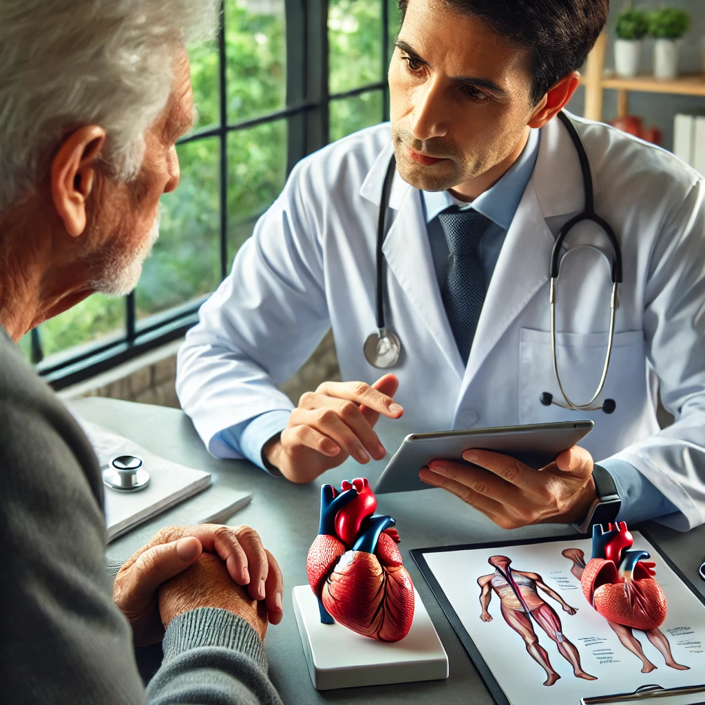 insuficiencia cardiaca en ancianos Doctor y paciente anciano discuten sobre insuficiencia cardiaca en consulta